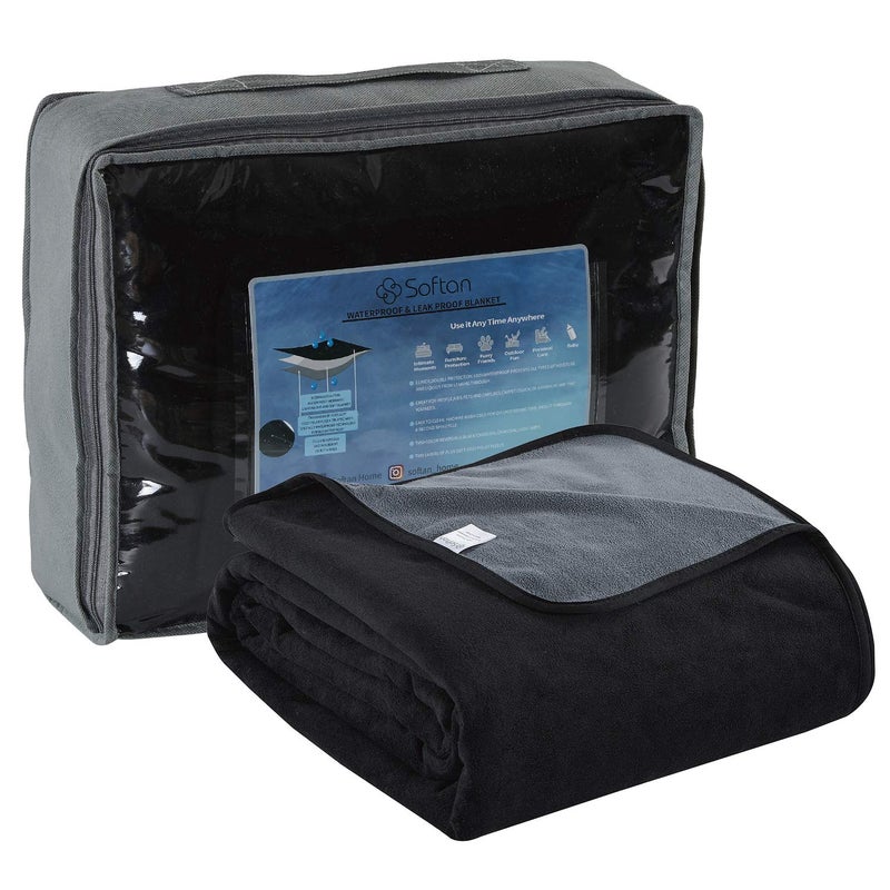 Softan Waterproof 100% Leak Proof Blanket for Baby Adults Pets Dogs Cats, Pee Proof, 3 Layer Protector for Bed, Sofa Couch and Other Furniture, 70"x90", Charcoal | Black, Reversible Lightweight - Image 5